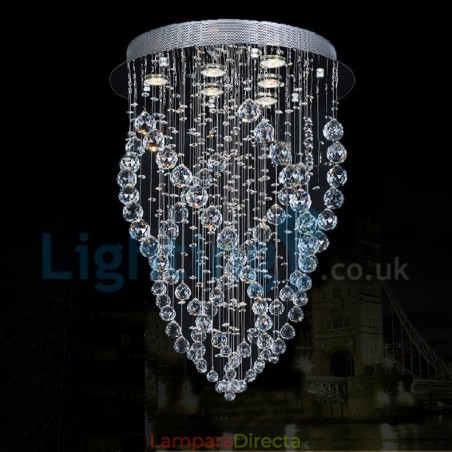 Lámpara de araña contemporánea moderna con montaje empotrado, lámpara colgante con forma de gota de lluvia de cristal Lámpara de araña contemporánea moderna con montaje empotrado, lámpara colgante con forma de gota de lluvia de cristal