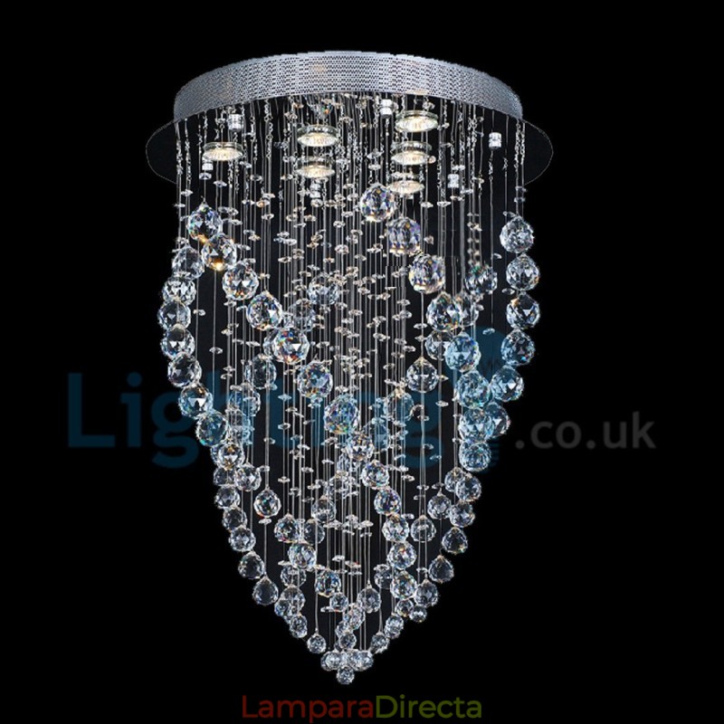 Lámpara de araña contemporánea moderna con montaje empotrado, lámpara colgante con forma de gota de lluvia de cristal
