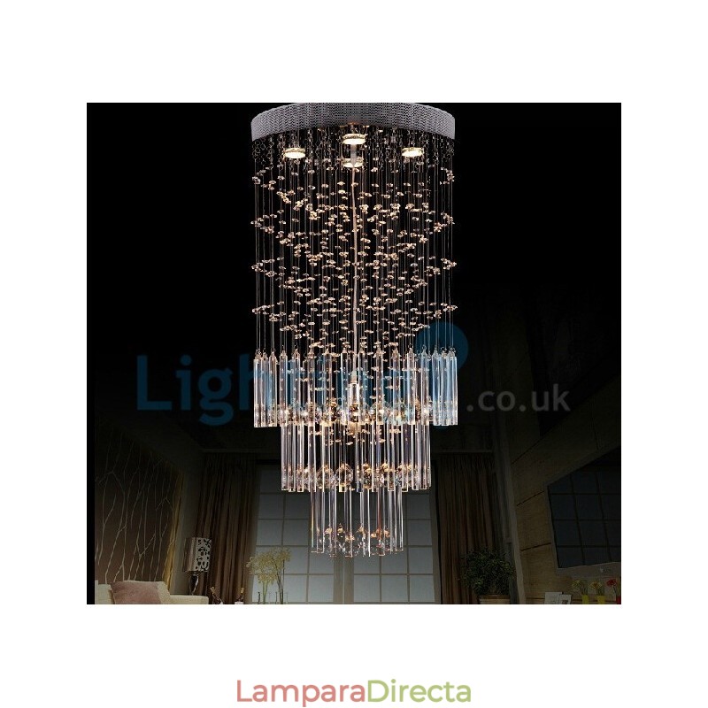 Lámpara de araña contemporánea moderna con montaje empotrado, lámpara colgante con forma de gota de lluvia de cristal