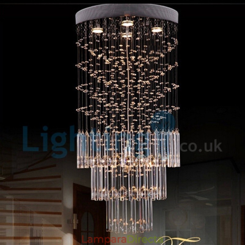 Lámpara de araña contemporánea moderna con montaje empotrado, lámpara colgante con forma de gota de lluvia de cristal