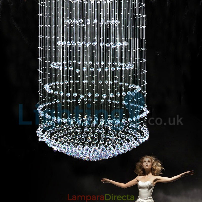 Lámpara de araña contemporánea moderna con montaje empotrado, lámpara colgante con forma de gota de lluvia de cristal