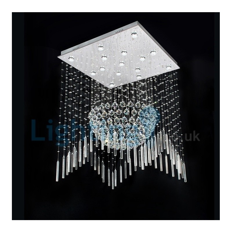 Lámpara de araña contemporánea moderna con montaje empotrado, lámpara colgante con forma de gota de lluvia de cristal