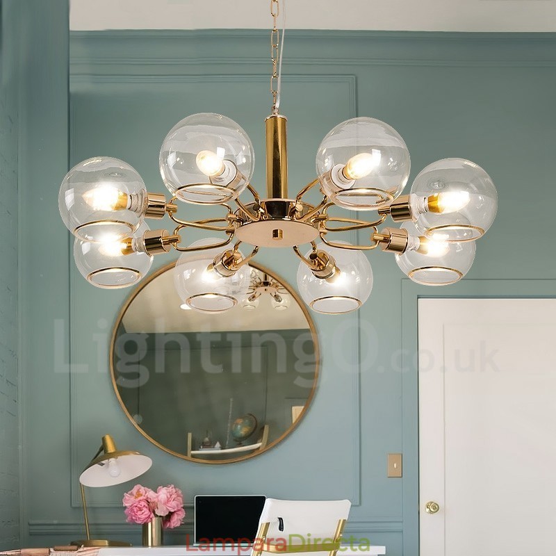 Lámpara de araña nórdica posmoderna creativa de 8 luces con forma de frijol mágico de cristal