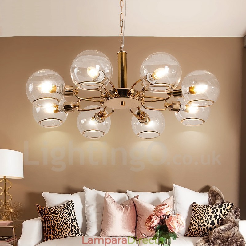Lámpara de araña nórdica posmoderna creativa de 8 luces con forma de frijol mágico de cristal