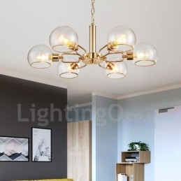 Lámpara de araña nórdica posmoderna de 6 luces con diseño de frijol mágico de cristal