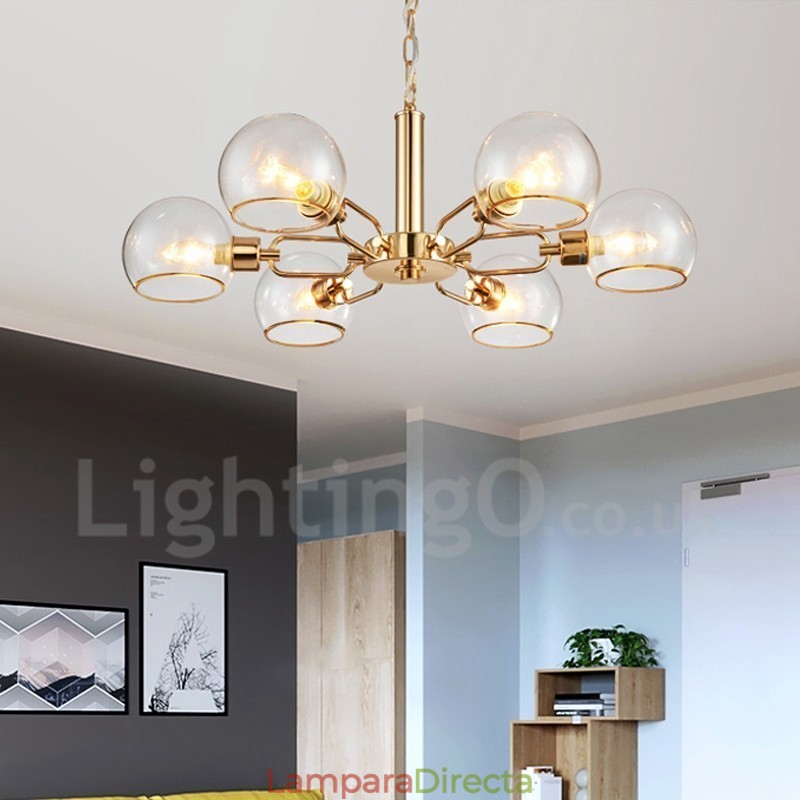 Lámpara de araña nórdica posmoderna de 6 luces con diseño de frijol mágico de cristal