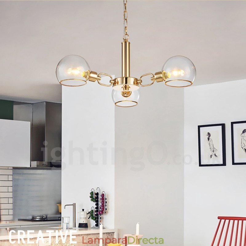 Lámpara de araña nórdica posmoderna de 3 luces con diseño de frijol mágico de cristal