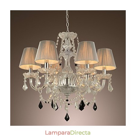 Lámpara de araña de cristal de lujo moderna de 1 nivel con 6 luces Lámpara de araña de cristal de lujo moderna de 1 nivel con 6 luces