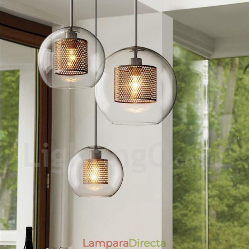 Lámpara colgante de una sola cabeza con bola de cristal para cafetería, estilo nórdico minimalista moderno