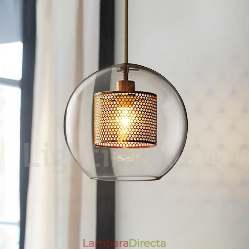 Lámpara colgante de una sola cabeza con bola de cristal para cafetería, estilo nórdico minimalista moderno
