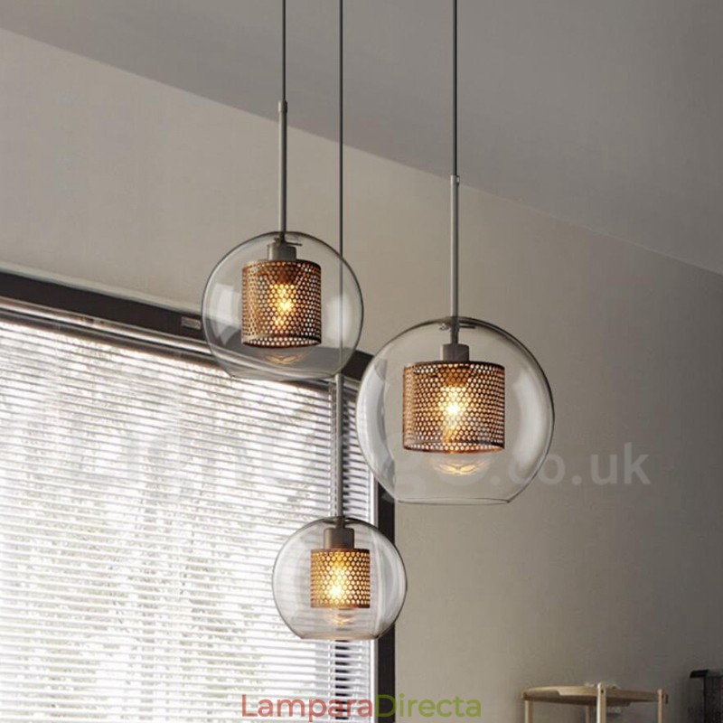 Lámpara colgante de una sola cabeza con bola de cristal para cafetería, estilo nórdico minimalista moderno