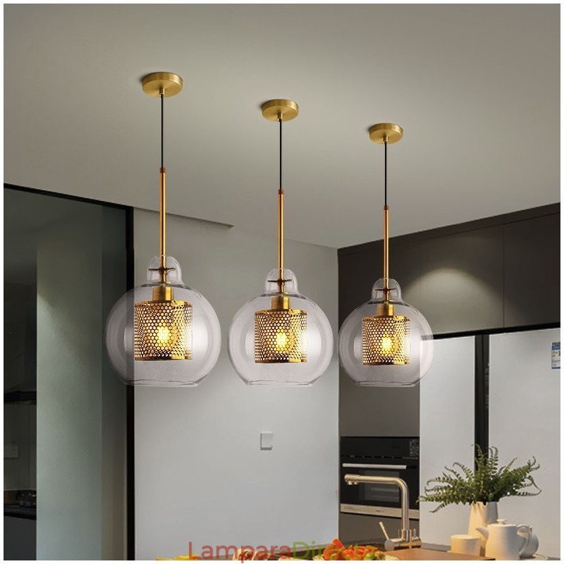 Lámpara colgante de una sola cabeza con bola de cristal para cafetería, estilo nórdico minimalista moderno