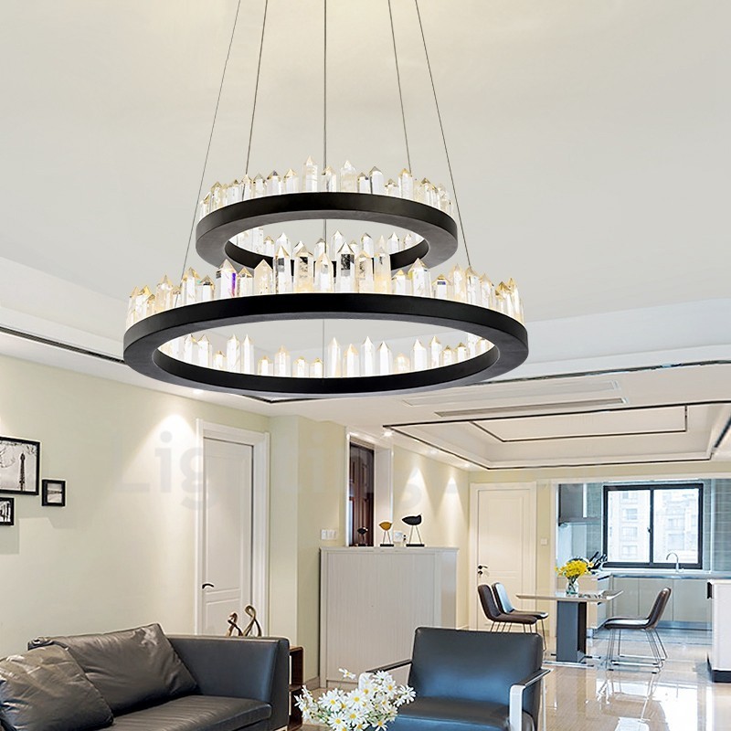 Lámpara colgante de cristal de doble círculo de moda moderna