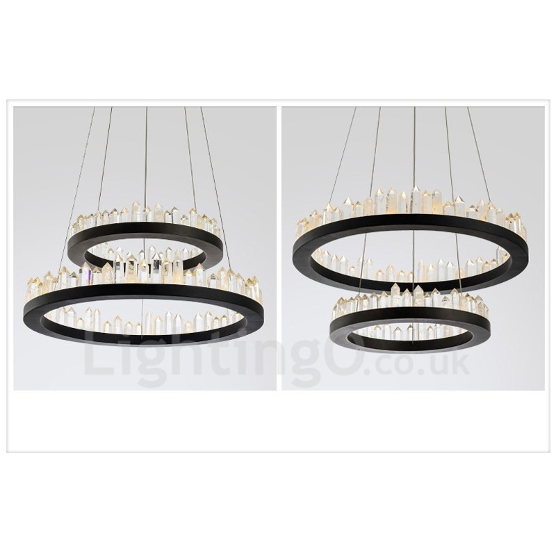 Lámpara colgante de cristal de doble círculo de moda moderna