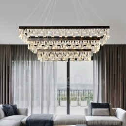 Lámpara colgante de cristal nórdico rectangular, lámpara colgante de atmósfera, iluminación posmoderna