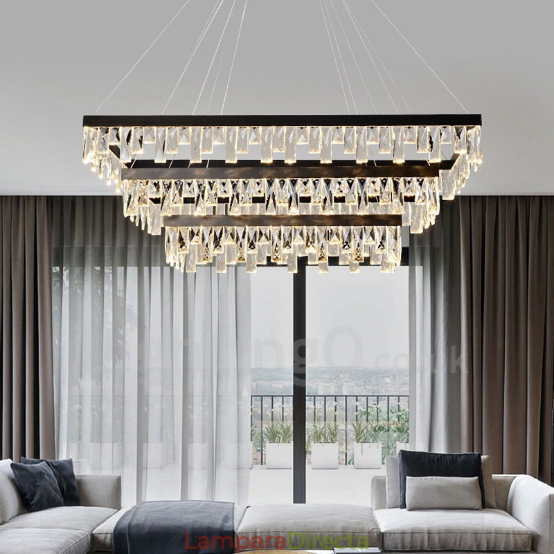 Lámpara colgante de cristal nórdico rectangular, lámpara colgante de atmósfera, iluminación posmoderna