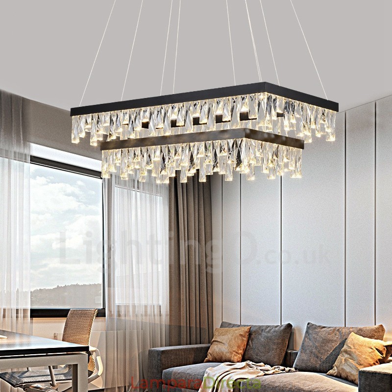 Lámpara colgante de cristal nórdico rectangular, lámpara colgante de atmósfera, iluminación posmoderna
