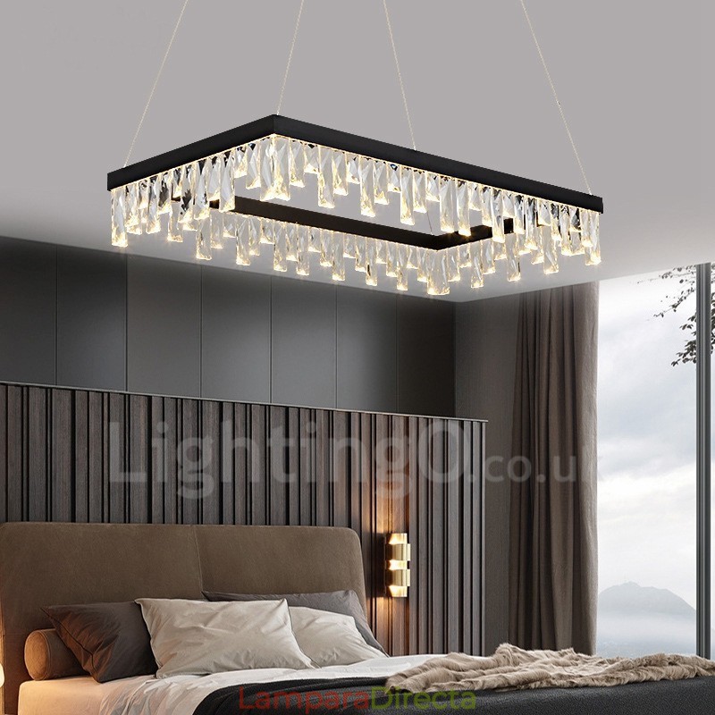 Lámpara colgante de cristal nórdico rectangular, lámpara colgante de atmósfera, iluminación posmoderna