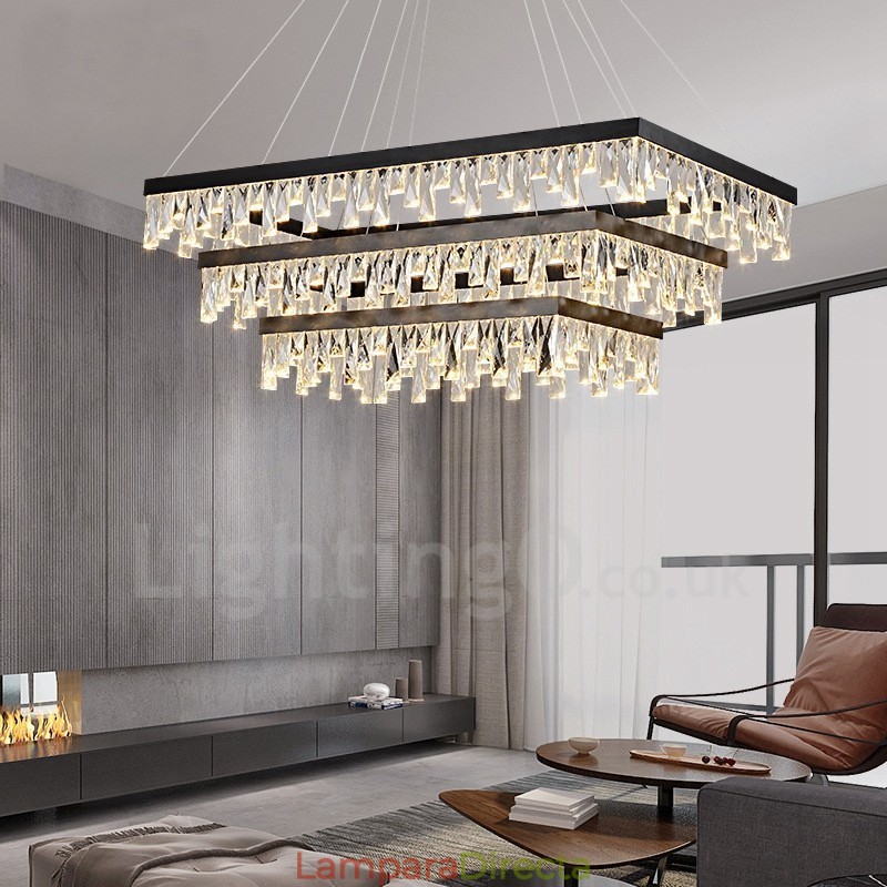 Lámpara colgante de cristal nórdico rectangular, lámpara colgante de atmósfera, iluminación posmoderna