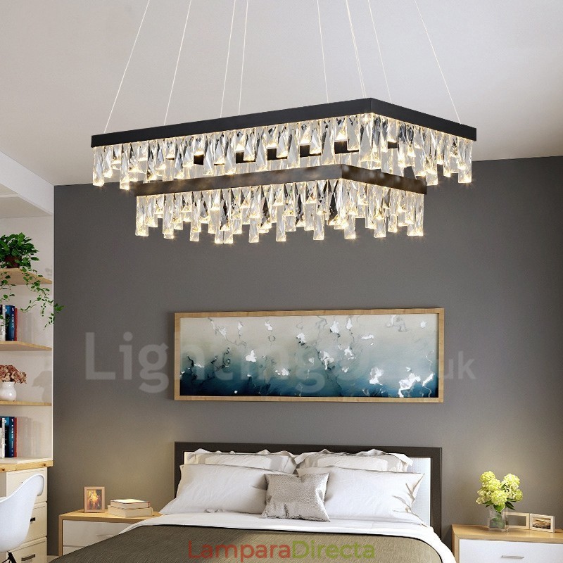 Lámpara colgante de cristal nórdico rectangular, lámpara colgante de atmósfera, iluminación posmoderna