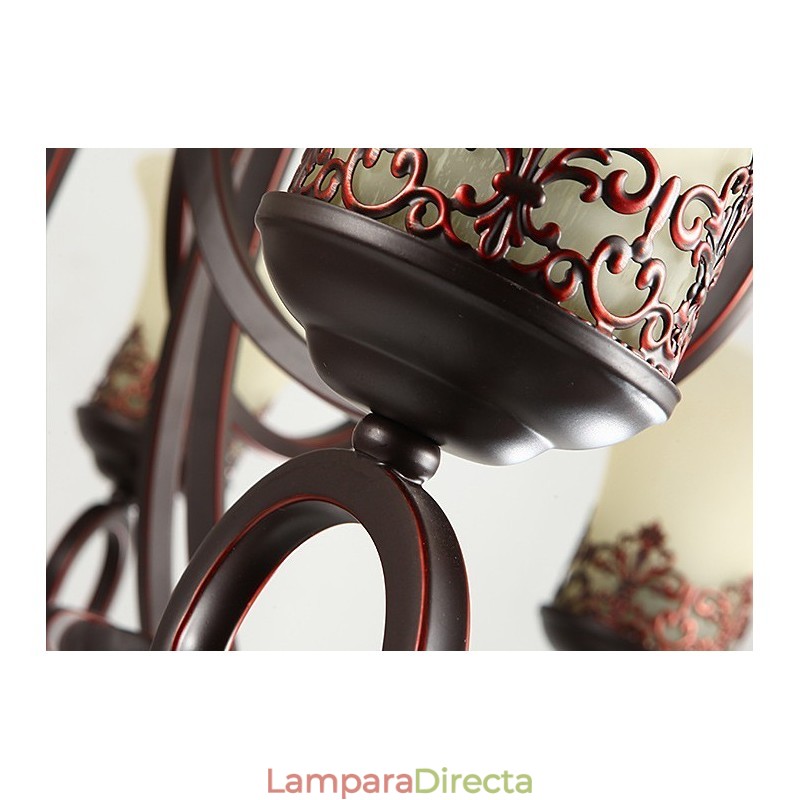 Lámpara de araña de metal con 24 luces y pantallas de cristal para techo alto, estilo vintage de isla campestre.