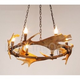 Lámpara de araña rústica de 6 luces con forma de asta