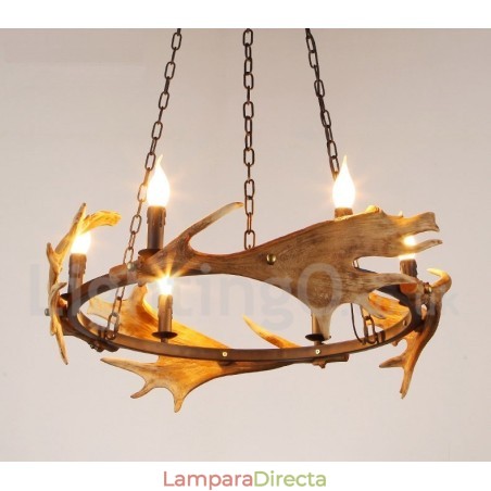 Lámpara de araña rústica de 6 luces con forma de asta Lámpara de araña rústica de 6 luces con forma de asta