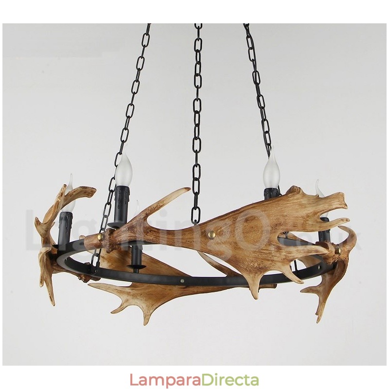 Lámpara de araña rústica de 6 luces con forma de asta