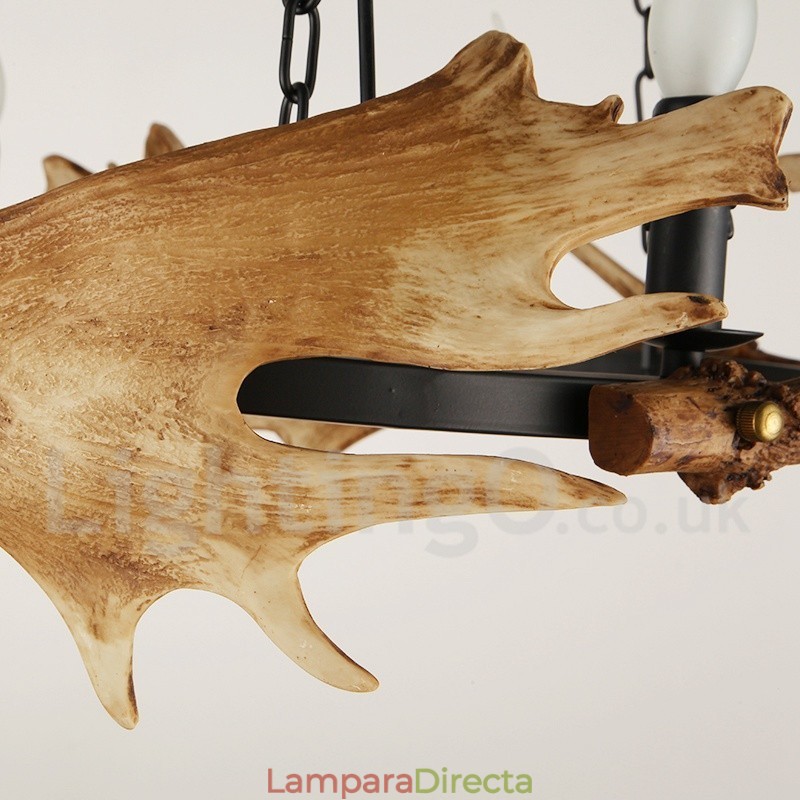 Lámpara de araña rústica de 6 luces con forma de asta