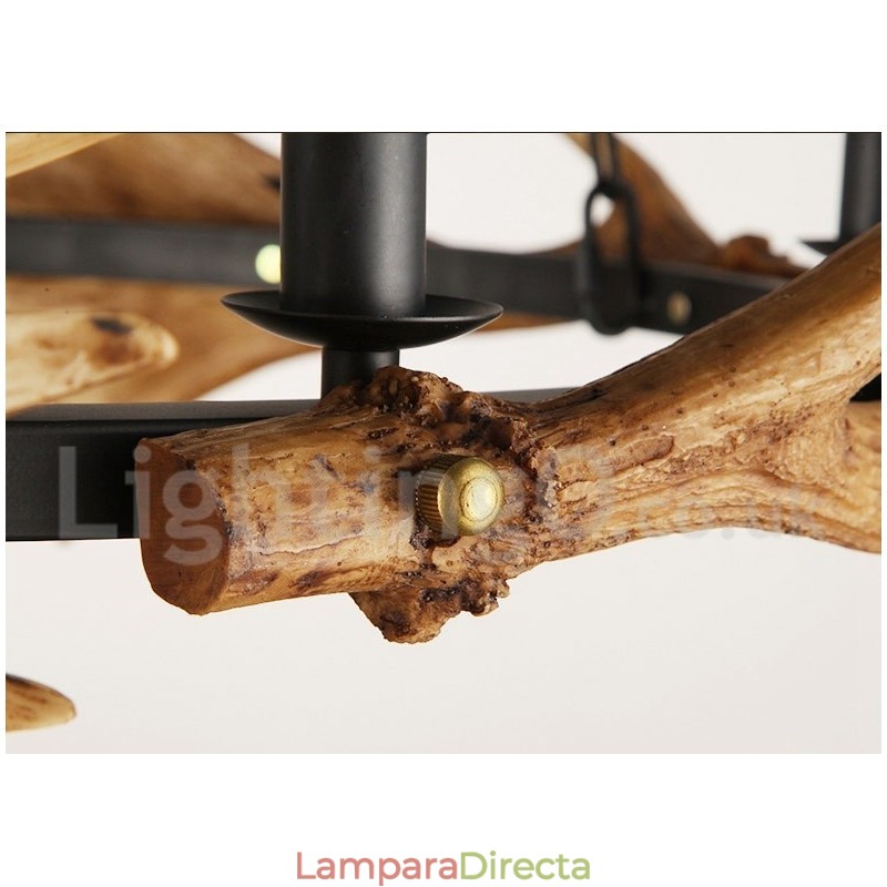 Lámpara de araña rústica de 6 luces con forma de asta