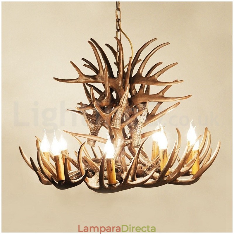 Lámpara de araña rústica artística retro de astas de 9 luces