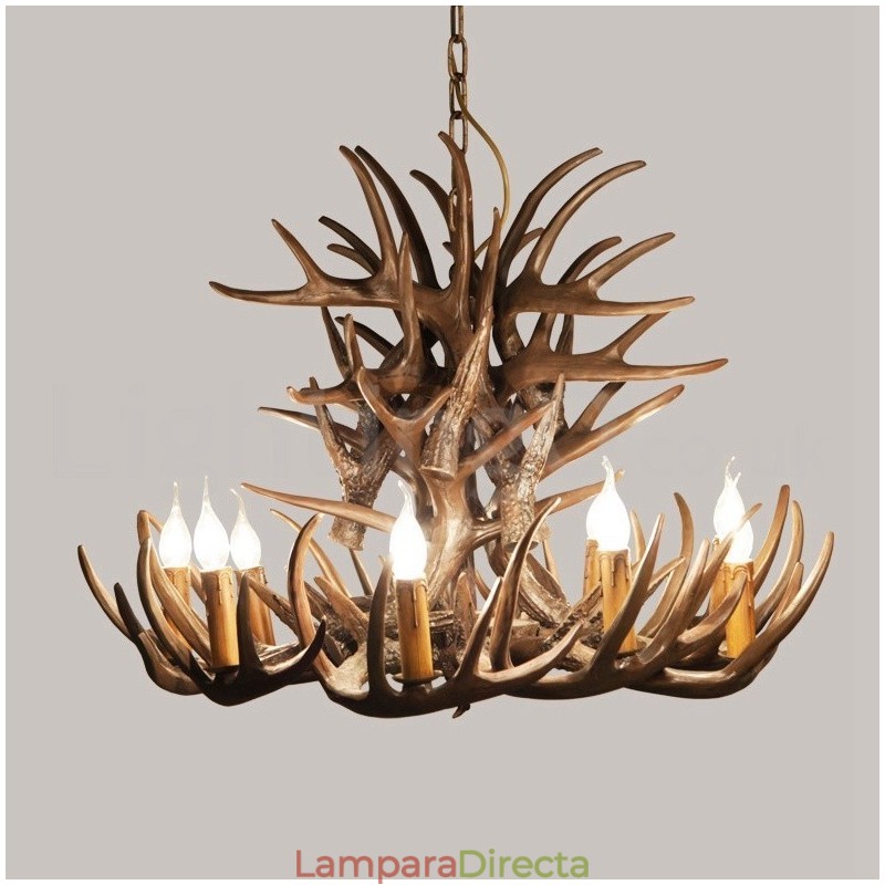 Lámpara de araña rústica artística retro de astas de 9 luces