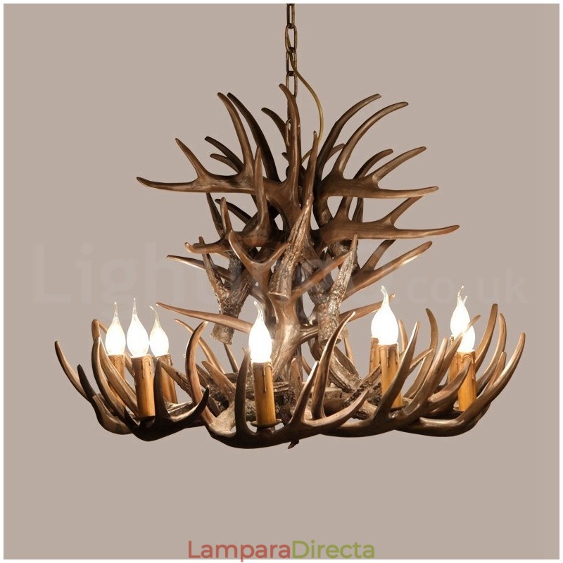 Lámpara de araña rústica artística retro de astas de 9 luces