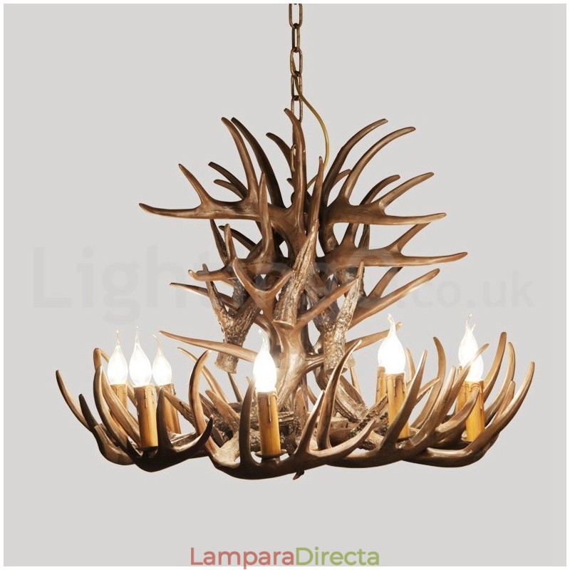 Lámpara de araña rústica artística retro de astas de 9 luces