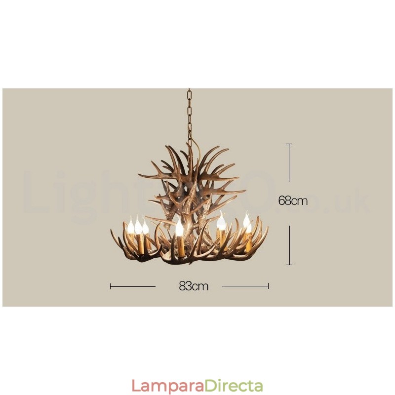 Lámpara de araña rústica artística retro de astas de 9 luces