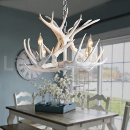 Lámpara de araña rústica artística retro de 4 luces con forma de asta blanca
