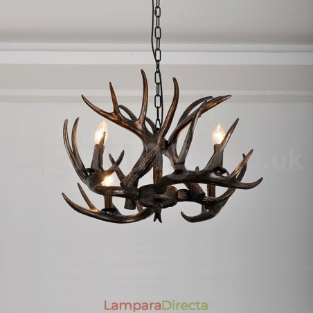 Lámpara de araña rústica artística retro de 4 luces con diseño de cuernos en negro degradado Lámpara de araña rústica artística retro de 4 luces con diseño de cuernos en negro degradado
