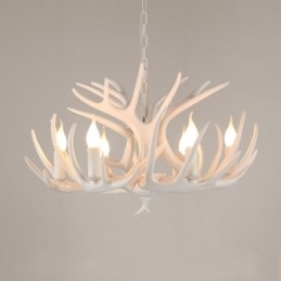 Lámpara de araña rústica artística retro de 6 luces con diseño de astas blancas