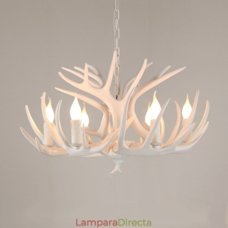 Lámpara de araña rústica artística retro de 6 luces con diseño de astas blancas Lámpara de araña rústica artística retro de 6 luces con diseño de astas blancas