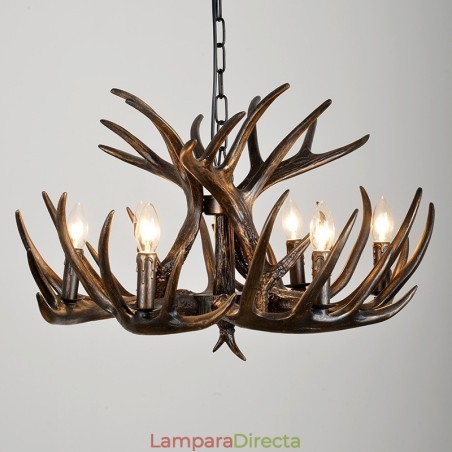 Lámpara de araña rústica artística retro de 6 luces con diseño de astas negras Lámpara de araña rústica artística retro de 6 luces con diseño de astas negras