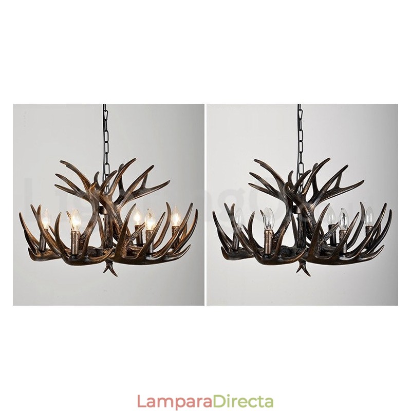 Lámpara de araña rústica artística retro de 6 luces con diseño de astas negras