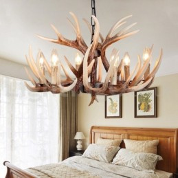 Lámpara de araña vintage rústica con diseño artístico de astas, estilo retro, de 6 luces
