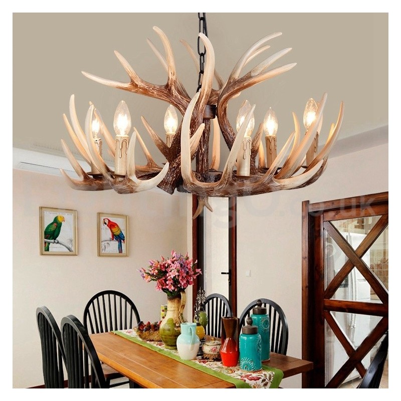Lámpara de araña vintage rústica con diseño artístico de astas, estilo retro, de 6 luces