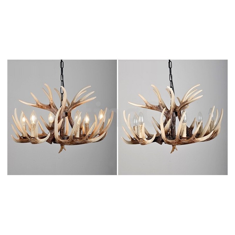Lámpara de araña vintage rústica con diseño artístico de astas, estilo retro, de 6 luces