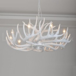 Lámpara de araña rústica artística retro de 9 luces con forma de asta blanca