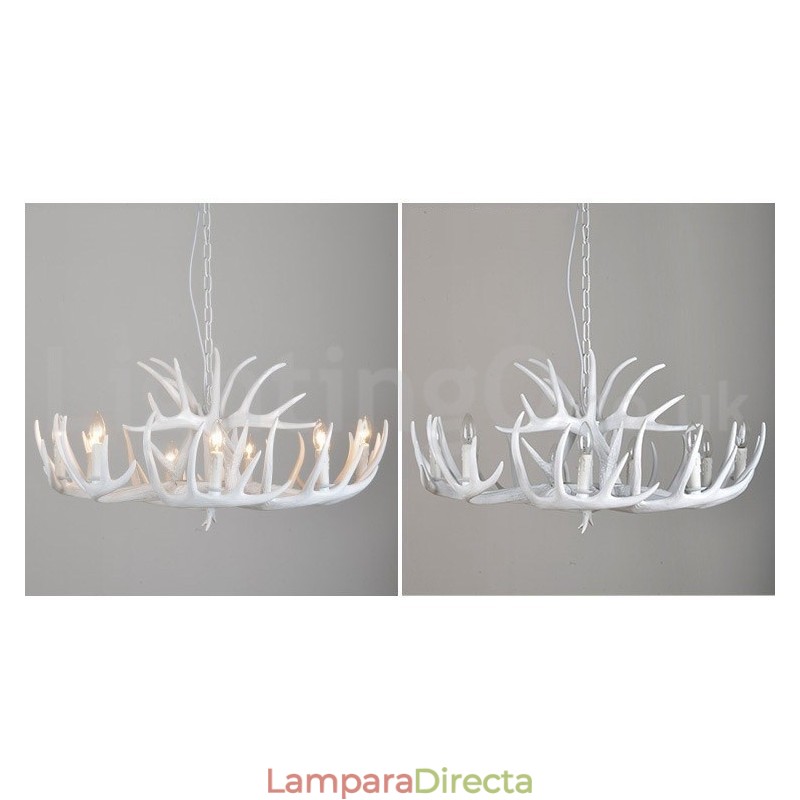 Lámpara de araña rústica artística retro de 9 luces con forma de asta blanca
