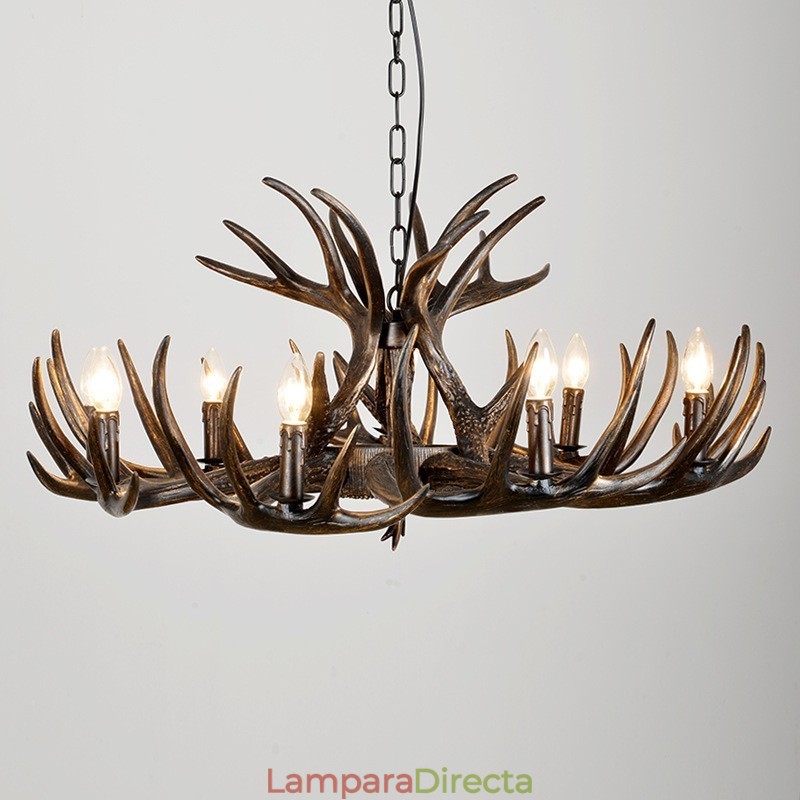 Lámpara de araña rústica artística retro de 9 luces con diseño de astas negras