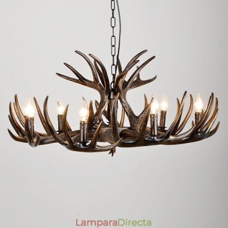 Lámpara de araña rústica artística retro de 9 luces con diseño de astas negras Lámpara de araña rústica artística retro de 9 luces con diseño de astas negras