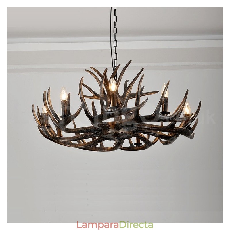 Lámpara de araña rústica artística retro de 9 luces con diseño de astas negras