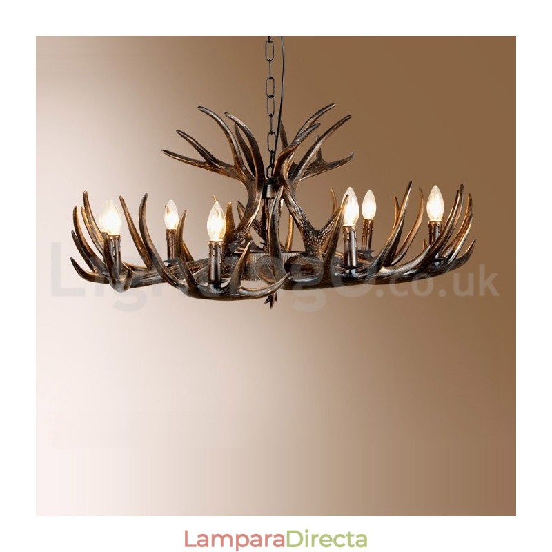Lámpara de araña rústica artística retro de 9 luces con diseño de astas negras